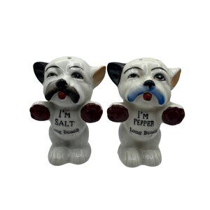 Vintage Bonzo Dog Themed Ceramic Salt & Pepper Shakers Long Beach Souvenirs